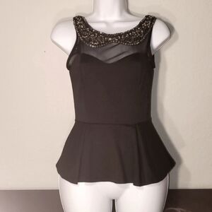 A'gaci sz small peplum top with sheer top and beautiful embellished neck